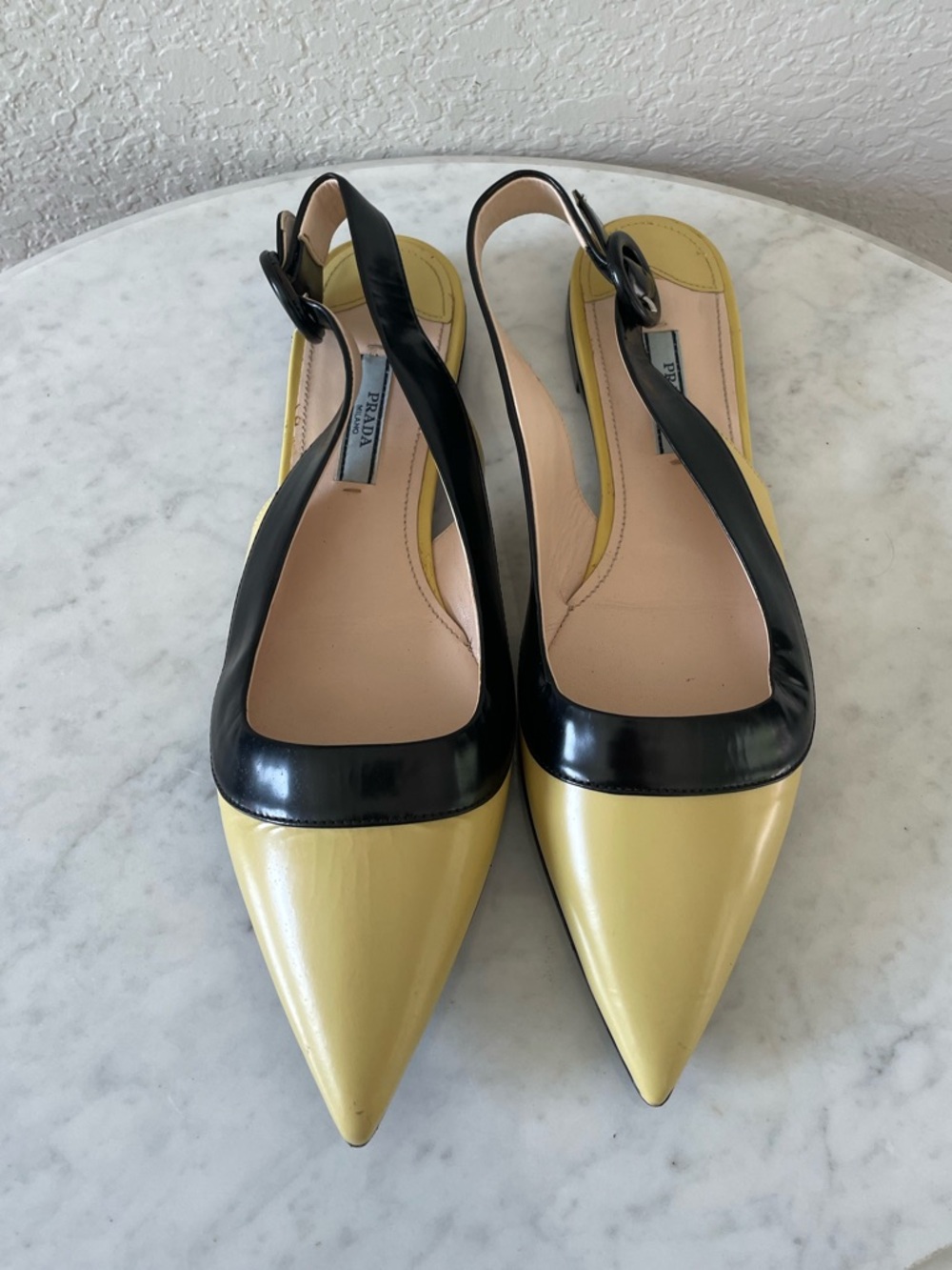 Prada Ananas + Nero pointed-toe slingback shoes in yellow and black Size 37 1/2 - Picture 4 of 12